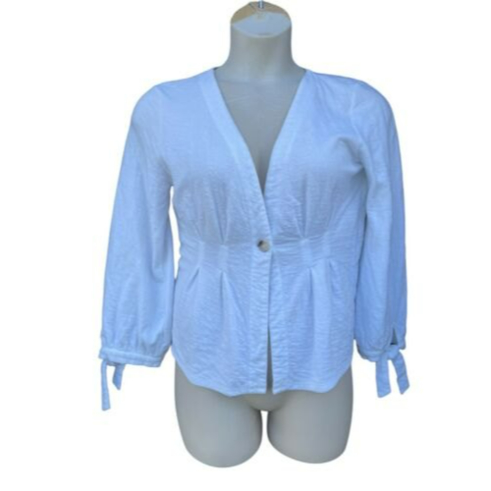 Anthropologie Saturday Sunday Cardigan Cotton Jacket White Size M Tie Sleeves